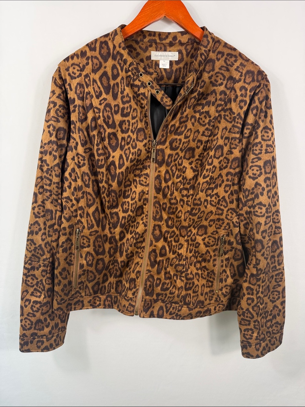 Christopher & Banks Brown Leopard-Print Bomber Jacket. Womens Size XL